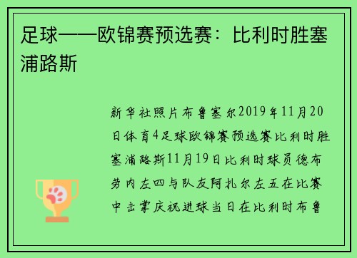 足球——欧锦赛预选赛：比利时胜塞浦路斯
